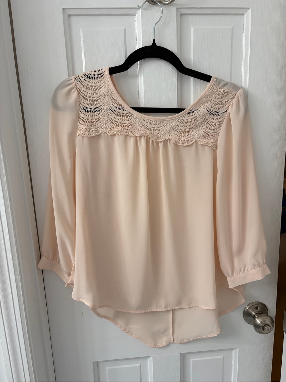 Women's Pale Pink Lace Yoke Blouse